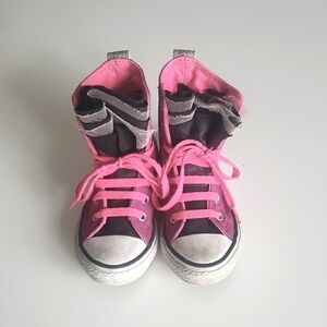 Converse Kids Fuscia Pink and Black High-Top Sneakers with Tulle Ruffle Size 11